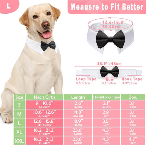 Dog Bow Tie, KOOLMOX Adjustable Black Pet Tuxedo Collar with White Bow Tie for Medium Large Dogs