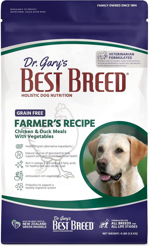 Best Breed Dr. Gary's Grain Free Farmer's Recipe, Natural Dry Dog Food for All Breeds, 4lbs