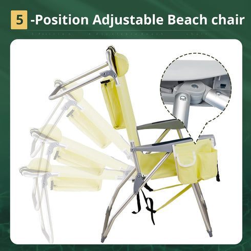 Backpack 5 220lbs,Yellow Low Back Aluminum Beach Chair, Beach Chair for Adults,Heavy Duty Folding Positions Beach Chair
