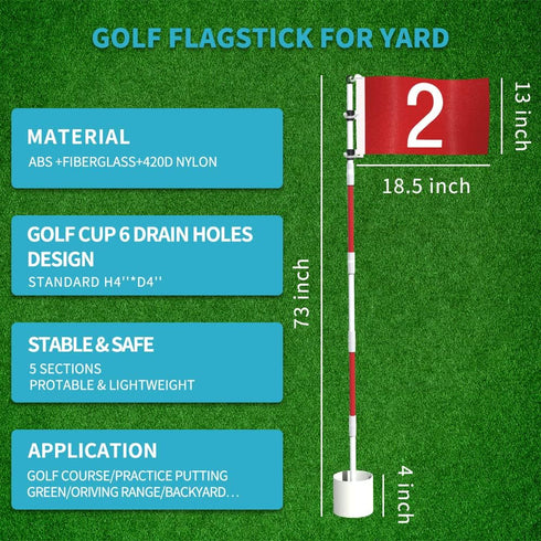 THIODOON Golf Flagstick, 6ft Golf Flag and Cup for Yard, Detachable Golf Hole Cup