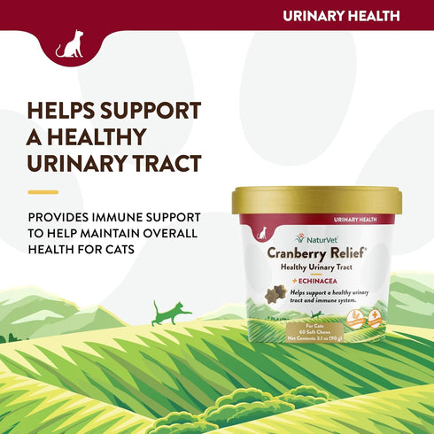 NaturVet Cranberry Relief Plus Echinacea for Cats - 60 ct Soft Chews, Made in The USA