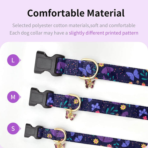 Adjustable Dog Collar with Buckle for Cute Girl and Boy Dogs, Soft and Fancy with Flower Design for Small, Medium, and
