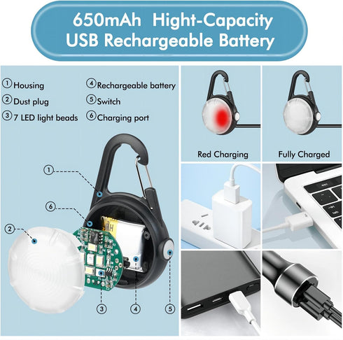2 Pack Dog Collar Light, USB Rechargeable with 4 Modes for Nighttime Clip On, IP68 Waterproof for Night Walking