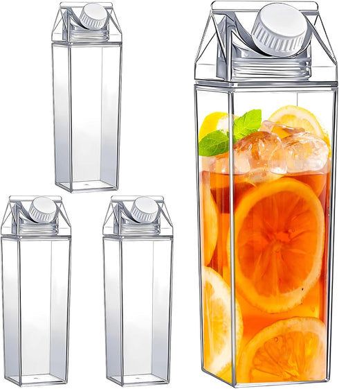 ZJRDYYK 4 17 Oz, PCS Milk Carton Water Bottles Portable Reusable Plastic Milk Bottles, Clear Milk Carton Container