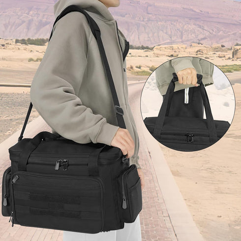 ORKELS Gun Range Bag for 4 Handguns and Ammo, Pistol Shooting Bag with Magazine Slots