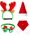 4 Pieces Cute Cat Dog Christmas Accessories, Santa Hat Scarf Bow Tie Collar Reindeer Antlers for Small Pets