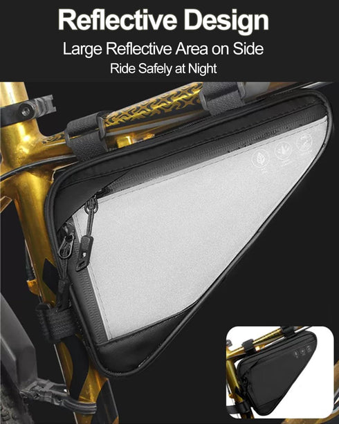 Reflective Bike Frame Bag - Water-Resistant Triangle Bag for Bicycle Tube Storage, Cycling Accessories for Phone, Tools