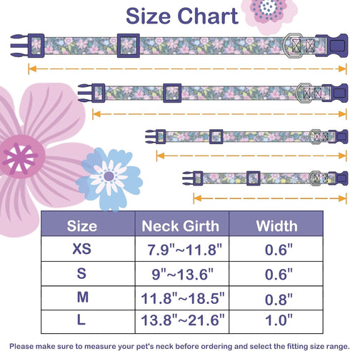 Faygarsle Cotton Dog Collar, Cute Floral Design for Small Medium Large Dogs, Soft Fancy Pet Collars for Girls