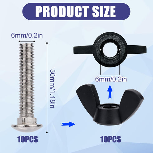 Pet Carrier Metal Fasteners, 10pcs M6 Stainless Steel Replacement Bolts and 10pcs Plastic Butterfly Nuts for Repairing Pet Boxes Pet Carrier Replacement Parts Dog Kennel Hardware Kit