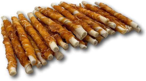 (50 Pack), Top Dog Chews - All Natural Chicken Wrapped Rawhide Dog Twists Natural Chew Sticks for Healthy Teeth