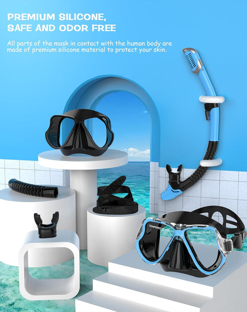 Set,Panoramic Greatever Dry Snorkel Wide View Anti-Fog Scuba Diving Mask,Professional Snorkeling Gear for Adults Kids