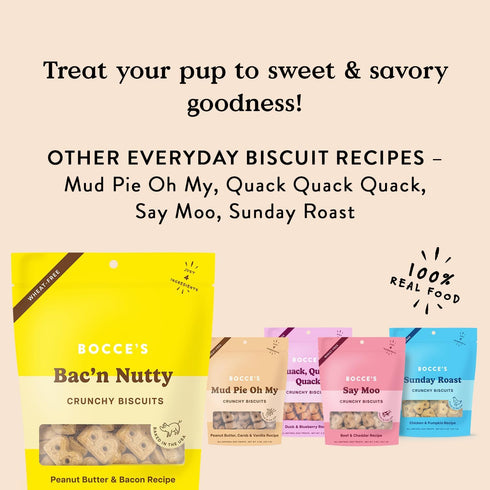 Bocce's Bakery Oven Baked Dog Treats, Bac'N Nutty, Wheat-Free, All-Natural PB & Bacon Biscuits, 5 oz