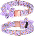 Dog Collar with Rhinestone Flower, Cute Floral Pattern for Female Dogs, Detachable Rhinestone Flower, Purple Flowers, M