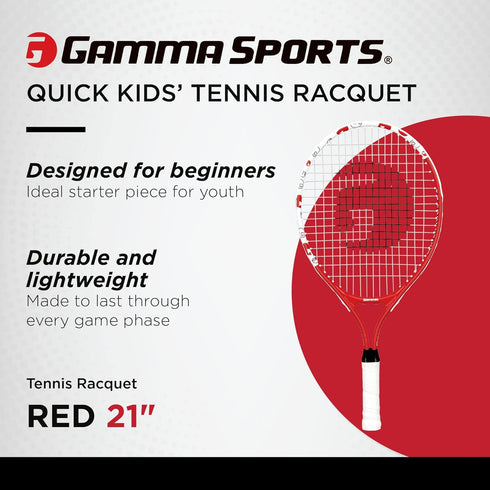 Gamma Sports Junior Tennis Racquet, 19 Inch Prestrung Racket for Kids, 93 Inch Head Size