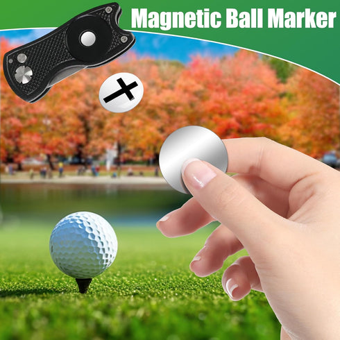 Golf Divot Repair Tool with Magnetic Ball Marker - Stainless Steel Foldable Divot Tool & Golf Divot Tool Featuring