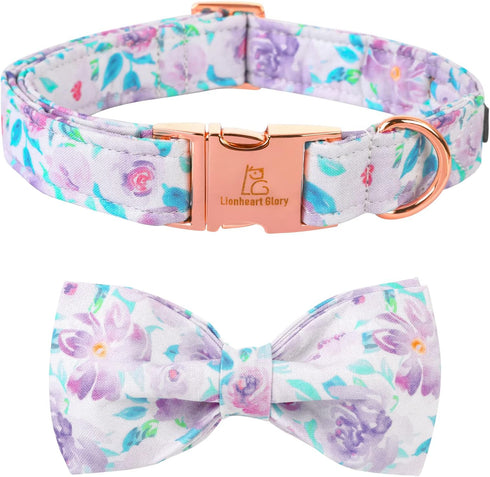 Lionheart glory Purple Dog Collar, Adjustable Collar with Bowtie, Soft Gift Collar for Small Dogs