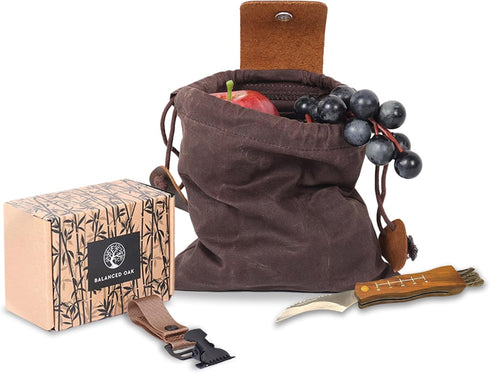 Balanced Oak Mushroom Foraging Kit, Waxed Canvas Foraging Bag, Glove Attachment, and Stainless Steel Foraging Knife