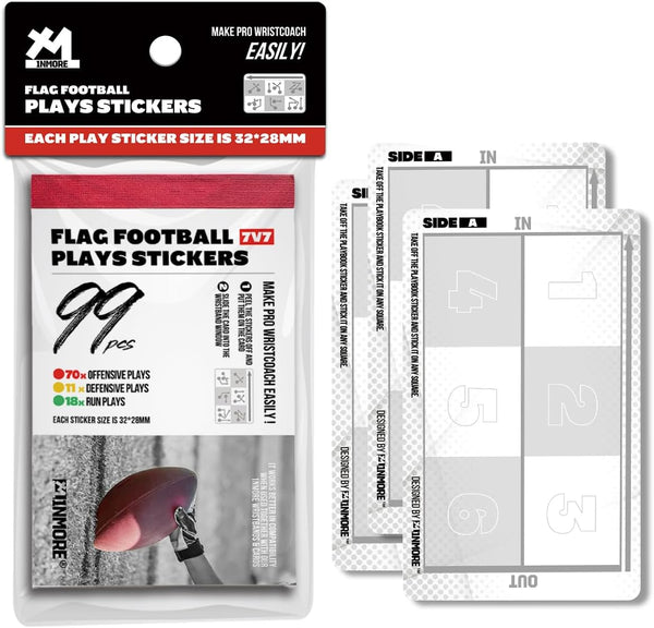 Inwerk 1NMORE 5v5, 7v7 Flag Football Wristbands Playbook, 99pcs Play Stickers for Youth