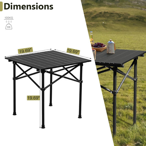 MIIEELO 20x20 in Portable Folding Camping Table Ultralight Collapsible Table Outdoor Camp Table Outdoor Side Table