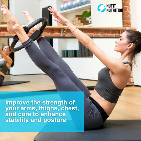 NuFit Pilates Ring Fitness Circle, Best Home Workout Equipment for Thighs, Arms, and Core, 15” Black Ring.