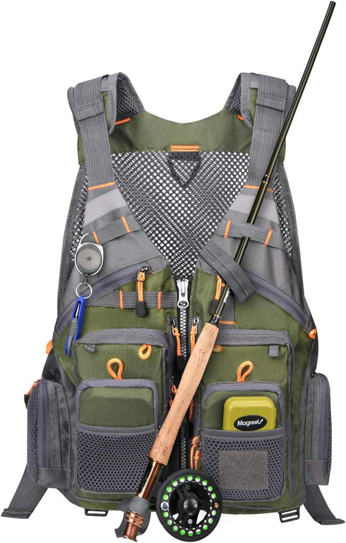 Gonex Fly Fishing Vest for Men Women, Adjustable Comfortable Fishing Vest with Multi-Pockets Reflective Stripes