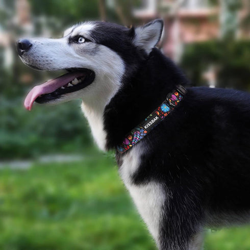 KISSBAK Dog Collar for Small Dogs, Soft Adjustable Floral Design for Cute Girl Puppy Collars (S, Floral Purple)