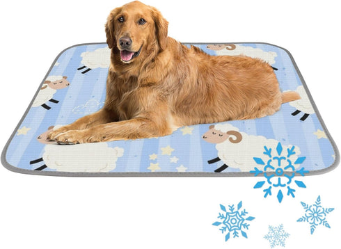 imiBBWQu Cooling Pad Sheep White Blue Strips Star Cooling Mat for Dogs Washable