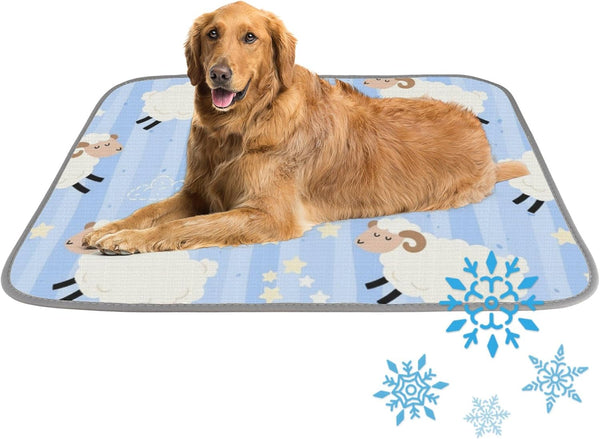imiBBWQu Cooling Pad Sheep White Blue Strips Star Cooling Mat for Dogs Washable