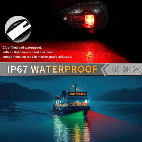 IP67 HERCOO Boat Navigation Lights LED Bow Lights for Boats, Waterproof Red and Green Marine Navigation Lights for Bow