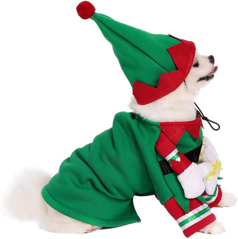 Mogoko Dog Cat Christmas Elf Costume, Funny Pet Cosplay Dress with Cap for Xmas (XL Size)