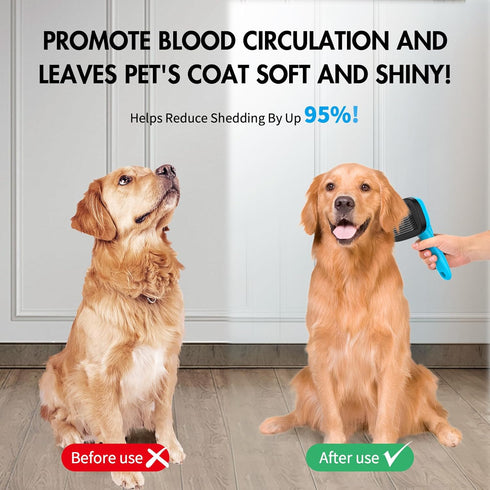 Dog Self Cleaning Slicker Brush for Shedding, Ideal for Short Long Haired Dogs, Removes Loose Fur, Blue