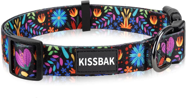 KISSBAK Dog Collar for Small Dogs, Soft Adjustable Floral Design for Cute Girl Puppy Collars (S, Floral Purple)