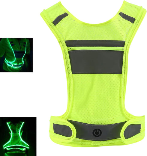 LED Reflective Safety Vest, USB Rechargeable Running Gear with Adjustable Storage Pocket