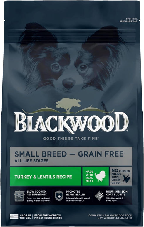Blackwood Grain Free Small Breed Dry Dog Food, Turkey & Lentils Recipe, 4.5 lb Bag for All Life Stages