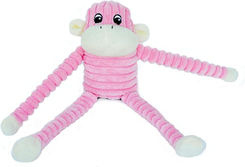 ZippyPaws Spencer The Crinkle Monkey Dog Toy - Pink, Small, Plush Toy with Squeaker and Crinkle