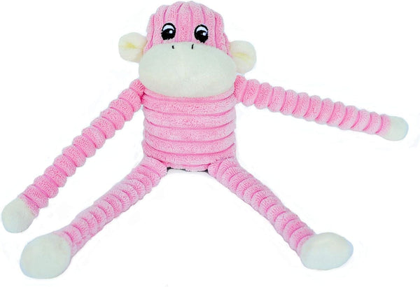 ZippyPaws Spencer The Crinkle Monkey Dog Toy - Pink, Small, Plush Toy with Squeaker and Crinkle