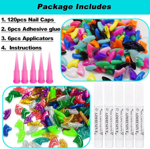VICTHY 120pcs Cat Nail Caps - Cat Nail Covers with Adhesives and Applicators (Large)