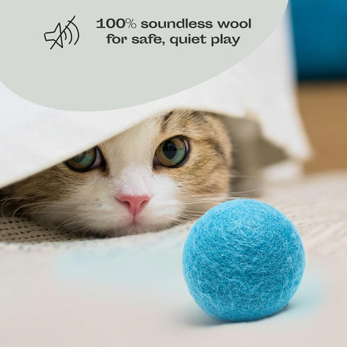 MEOWFIA Wool Ball Toys - 6-Pack of Safe Felted Wool Balls for Cats and Small Dogs - Perfect with Cat Cave (Aquamarine)