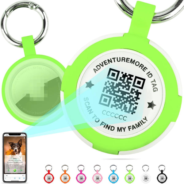 ADVENTUREMORE Airtags Holder with QR Code, Waterproof Dustproof Pet ID Tag for Kids, Pets, Bags, Keys - Green