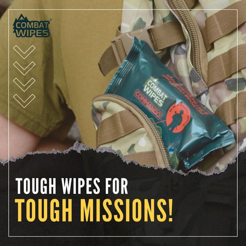 COMMANDO Backpacking Black Unscented Camouflage Wet Wipes - Combat Wipes - Thick Biodegradable, Heavy Duty Cleansing