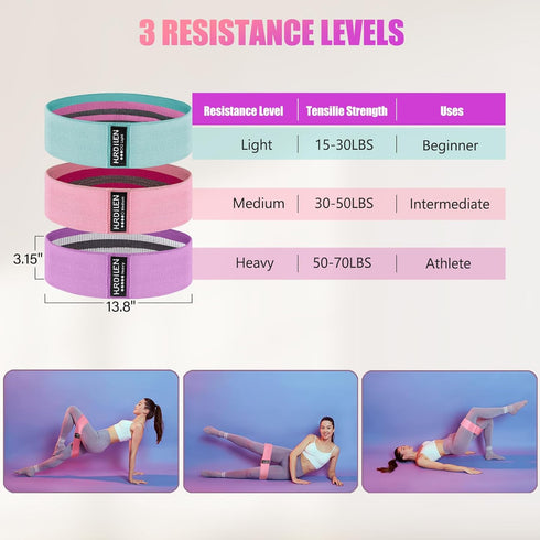Resistance Bands for Working Out, 3 Levels Elastic Stretch Bands for Women & Men, Carry Bag for Physical Therapy