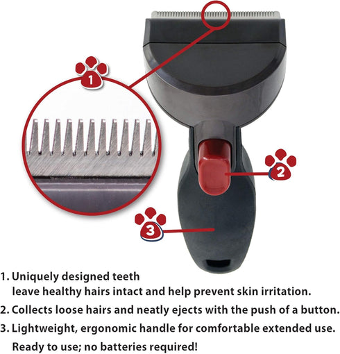 Penn-Plax ComfyGroom Deshedding Brush for Dogs or Cats, Quick and Easy Grooming, Comfortable, Simple Push Button Cleanup