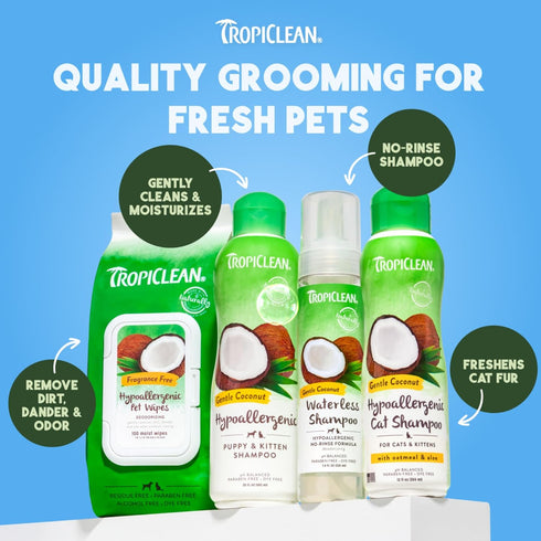 7.4oz TropiClean Hypoallergenic Waterless Dog Shampoo | Dry Shampoo for Allergies & Sensitive Skin | Safe for Cats |