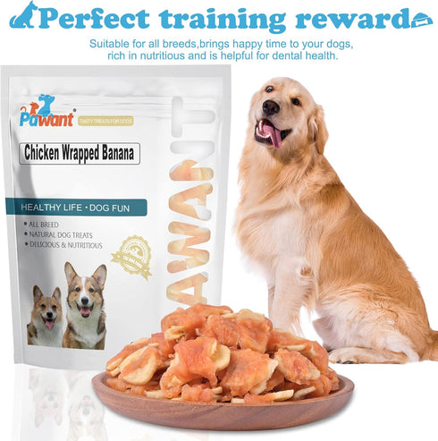 Dog Treats Chicken Wrapped Banana Chews, Rawhide Free Puppy Training Snacks, 0.5lb/227g