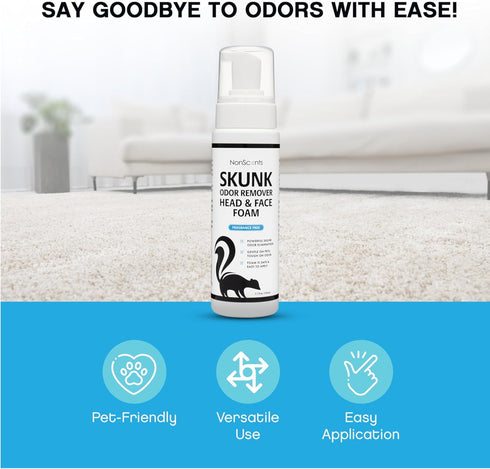 NonScents Skunk Odor Remover Head & Face Foam, Ready-to-Use for Pets, Carpets, Clothing, Fragrance Free
