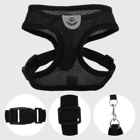 Hypeety Pet Dog Vest Harnesses, Adjustable Mesh Harness for Travel, Chest Strap Vest, Reflective (M, Black)