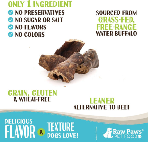 Raw Paws Water Buffalo Lung Treats for Dogs, 16-oz - USA Packed - Free Range Water Buffalo Lungs for Dogs - Water Buffalo raised without Antibiotics or Added Hormones, Dehydrated Lung Steak Dog Treats