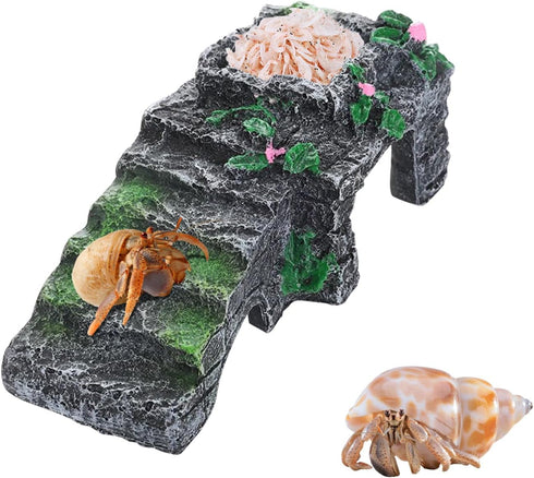 MinrzPet Hermit Crab Accessories, 3-in-1 Resin Climbing Platform with Food Dish and Hideout,