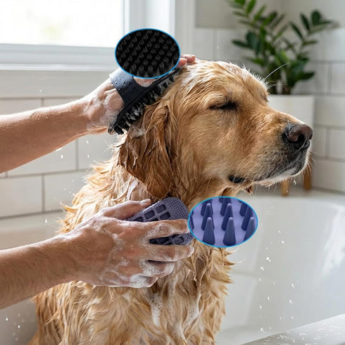 Store 4PCS PETIMP Self Cleaning Slicker Brush, Pet Grooming Rake, Bath Brush & Massage Brush for Short/Long Haired