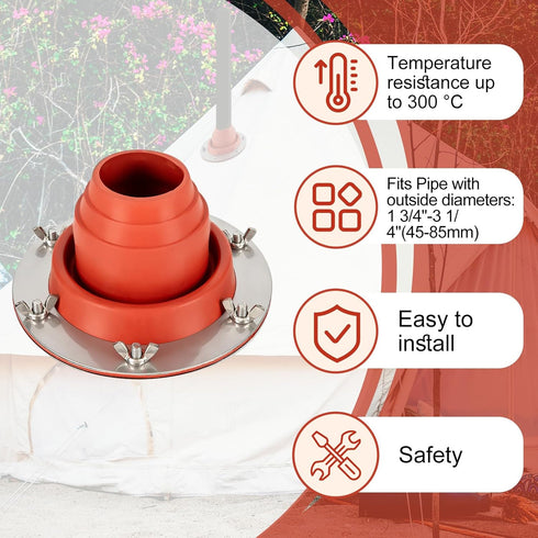 Tent Stove Jack Kit, Silicone High Temp Flexible Roof Jack Pipe Boot for Bell Tent, Yurt, and Wood Burner